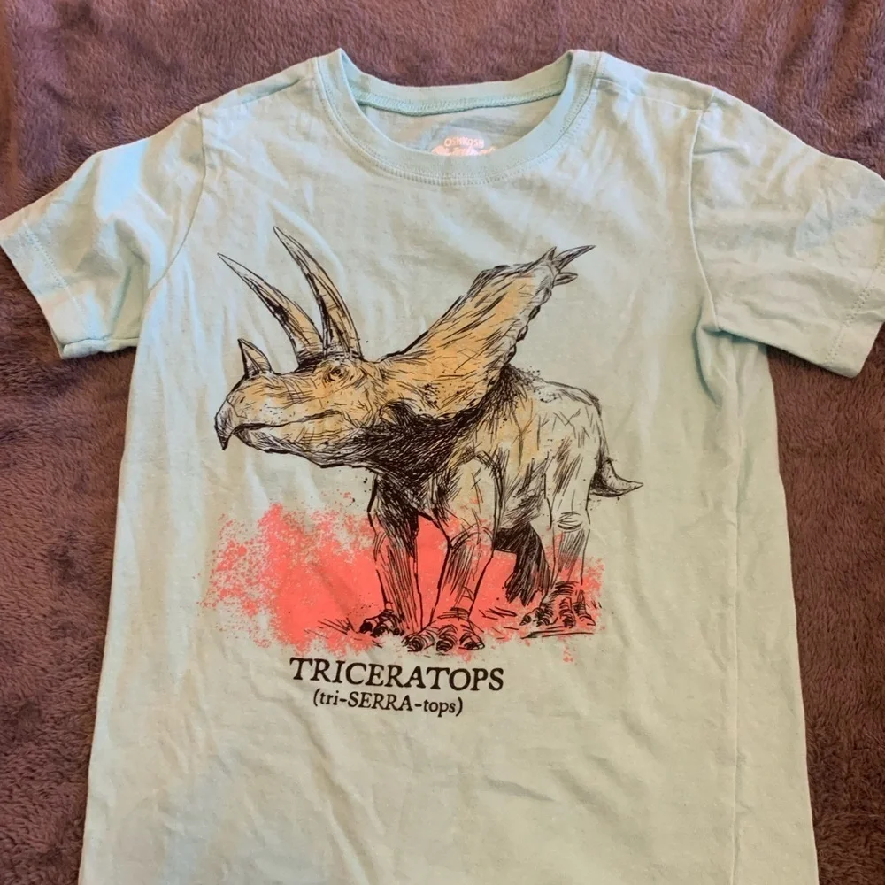 OshKosh B'gosh Green Teal Short Sleeve Tee with Dinosaur Triceratops